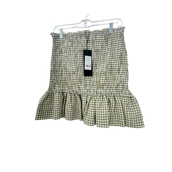 Veronica Beard Jeans Aloya Smocked Gingham Mini Skirt Pull On Green Size M NWT - Picture 6 of 11